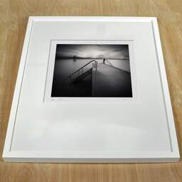 Art and collection photography Denis Olivier, Pier And Diving Tower, Geneva Lake, Switzerland. August 2014. Ref-1293 - Denis Olivier Photography, white frame on a wooden table