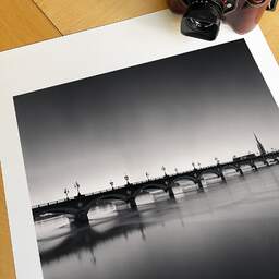 Art and collection photography Denis Olivier, Pont De Pierre Bridge And St. Michael Basilica Tower, Bordeaux, France. September 2020. Ref-1365 - Denis Olivier Photography, large original 15.7 x 15.7 inches fine-art photograph print in limited edition, Leica M7 film 24x36 camera