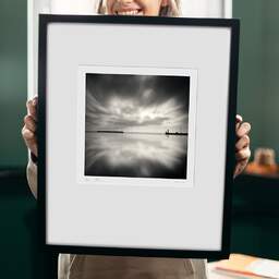 Art and collection photography Denis Olivier, Port Entrance, Dover Harbour, England. April 2006. Ref-940 - Denis Olivier Photography, original 9 x 9 inches fine-art photograph print in limited edition and signed hold by a galerist woman