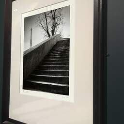 Art and collection photography Denis Olivier, Quay Stairs, Etude 1, Port Debilly, Paris, France. February 2023. Ref-11658 - Denis Olivier Photography, brown wood old frame on dark gray background