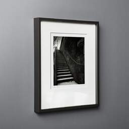Art and collection photography Denis Olivier, Quay Stairs, Etude 2, Port Debilly, Paris, France. February 2022. Ref-11664 - Denis Olivier Photography, black wood frame on gray background