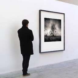 Art and collection photography Denis Olivier, Quiver Inside, Copèrit, France. December 2007. Ref-1150 - Denis Olivier Art Photography, A visitor contemplate a large original photographic art print in limited edition and signed in a black frame