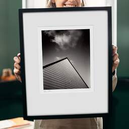 Art and collection photography Denis Olivier, Roof, La Madeleine, France. November 2022. Ref-11620 - Denis Olivier Photography, original 9 x 9 inches fine-art photograph print in limited edition and signed hold by a galerist woman