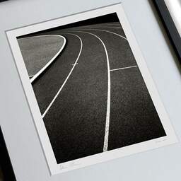 Art and collection photography Denis Olivier, Running Track, Etude 2, Leo Lagrange Stadium, Saint-Nazaire, France. November 2022. Ref-11644 - Denis Olivier Photography, large original 9 x 9 inches fine-art photograph print in limited edition, framed and signed