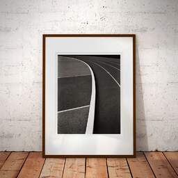 Art and collection photography Denis Olivier, Running Track, Leo Lagrange Stadium, Saint-Nazaire, France. November 2022. Ref-11621 - Denis Olivier Art Photography, Large original photographic art print in limited edition and signed framed in an brown wood frame