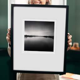 Art and collection photography Denis Olivier, Saint-Jean Bridge, Bordeaux, France. September 2020. Ref-1376 - Denis Olivier Photography, original 9 x 9 inches fine-art photograph print in limited edition and signed hold by a galerist woman
