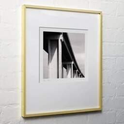 Art and collection photography Denis Olivier, Saint-Nazaire Bridge, Etude 1, Trignac, France. May 2021. Ref-11448 - Denis Olivier Photography, light wood frame on white wall