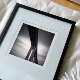 Art and collection photography Denis Olivier, Saint-Nazaire Bridge, Etude 3, Trignac, France. February 2021. Ref-11475 - Denis Olivier Photography, reception and unpacking of an original fine-art photograph in limited edition and signed in a black wooden frame