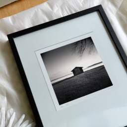Art and collection photography Denis Olivier, Shed By The Lake, Etude 1, Carreyre, Lacanau Lake, France. January 2021. Ref-1408 - Denis Olivier Photography, reception and unpacking of an original fine-art photograph in limited edition and signed in a black wooden frame