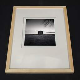 Art and collection photography Denis Olivier, Shed By The Lake, Etude 1, Carreyre, Lacanau Lake, France. January 2021. Ref-1408 - Denis Olivier Photography, light wood frame on dark background