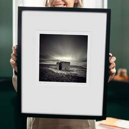 Art and collection photography Denis Olivier, Shelter, Dunnet Head, Easter Head, Scotland. April 2006. Ref-968 - Denis Olivier Photography, original 9 x 9 inches fine-art photograph print in limited edition and signed hold by a galerist woman
