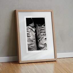 Art and collection photography Denis Olivier, Shoes, Poitiers, France. December 1990. Ref-94 - Denis Olivier Photography, original fine-art photograph in limited edition and signed in light wood frame