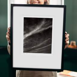Art and collection photography Denis Olivier, Sky, Etude 1, Villenave-D'Ornon, France. October 2022. Ref-11618 - Denis Olivier Photography, original 9 x 9 inches fine-art photograph print in limited edition and signed hold by a galerist woman