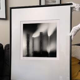 Art and collection photography Denis Olivier, Smurfit Factory, Etude 7, Facture, Biganos, France. June 2005. Ref-682 - Denis Olivier Art Photography, large original 9 x 9 inches fine-art photograph print in limited edition and signed hold by a galerist woman
