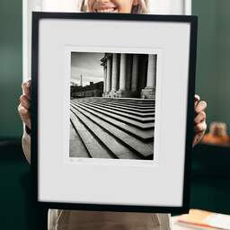 Art and collection photography Denis Olivier, South Entry, Cour Du Dôme Des Invalides, Paris, France. February 2023. Ref-11677 - Denis Olivier Art Photography, original 9 x 9 inches fine-art photograph print in limited edition and signed hold by a galerist woman