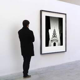 Art and collection photography Denis Olivier, St Bride's Church, London, England. August 2022. Ref-11659 - Denis Olivier Photography, A visitor contemplate a large original photographic art print in limited edition and signed in a black frame