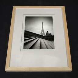 Art and collection photography Denis Olivier, Stairs And Statue, Trocadero, Paris, France. February 2022. Ref-11666 - Denis Olivier Photography, light wood frame on dark background