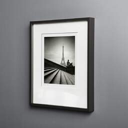 Art and collection photography Denis Olivier, Stairs And Statue, Trocadero, Paris, France. February 2022. Ref-11666 - Denis Olivier Photography, black wood frame on gray background