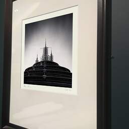 Art and collection photography Denis Olivier, Star Wars Hyperspace Mountain Dome, Disneyland Paris, Chessy, France. February 2022. Ref-11523 - Denis Olivier Photography, brown wood old frame on dark gray background