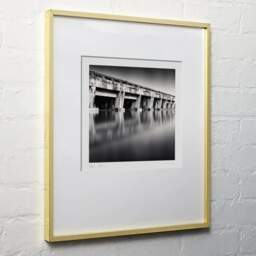 Art and collection photography Denis Olivier, Submarine Base, Etude 1, Bordeaux, France. August 2020. Ref-1416 - Denis Olivier Art Photography, light wood frame on white wall