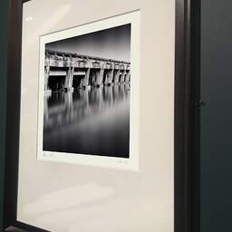 Art and collection photography Denis Olivier, Submarine Base, Etude 1, Bordeaux, France. August 2020. Ref-1416 - Denis Olivier Photography, brown wood old frame on dark gray background