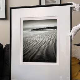 Art and collection photography Denis Olivier, Suzac Beach, Meschers-sur-Gironde, France. February 2023. Ref-11668 - Denis Olivier Photography, large original 9 x 9 inches fine-art photograph print in limited edition and signed hold by a galerist woman