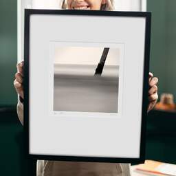 Art and collection photography Denis Olivier, The Dividing Line IV, Wharf, La Salie-south, France. July 2005. Ref-706 - Denis Olivier Photography, original 9 x 9 inches fine-art photograph print in limited edition and signed hold by a galerist woman