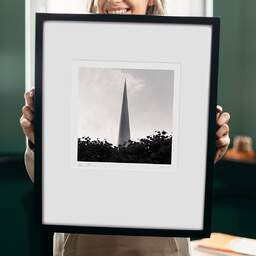 Art and collection photography Denis Olivier, The Spire, Etude 1, Dublin, Ireland. June 2015. Ref-11438 - Denis Olivier Photography, original 9 x 9 inches fine-art photograph print in limited edition and signed hold by a galerist woman