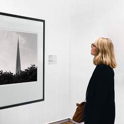 Art and collection photography Denis Olivier, The Spire, Etude 1, Dublin, Ireland. June 2015. Ref-11438 - Denis Olivier Art Photography, A woman contemplate a large original photographic art print in limited edition and signed in a black frame
