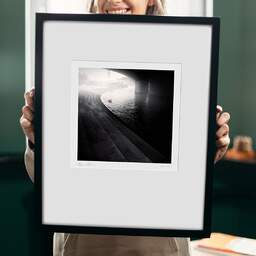 Art and collection photography Denis Olivier, Under Iéna Bridge, Paris, France. August 2021. Ref-11504 - Denis Olivier Photography, original 9 x 9 inches fine-art photograph print in limited edition and signed hold by a galerist woman