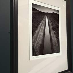 Art and collection photography Denis Olivier, Water Canal, Bardenas Reales, Spain. December 2021. Ref-11609 - Denis Olivier Photography, brown wood old frame on dark gray background