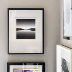 Art and collection photography Denis Olivier, Water Mirror, Loch Garry, Scotland. August 2022. Ref-11579 - Denis Olivier Photography, original fine-art photograph signed in limited edition in a black wooden frame with other images hung on the wall