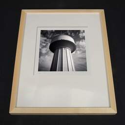 Art and collection photography Denis Olivier, Water Tower, Haut-Brion, Pessac, France. October 2022. Ref-11598 - Denis Olivier Photography, light wood frame on dark background