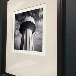 Art and collection photography Denis Olivier, Water Tower, Haut-Brion, Pessac, France. October 2022. Ref-11598 - Denis Olivier Art Photography, brown wood old frame on dark gray background