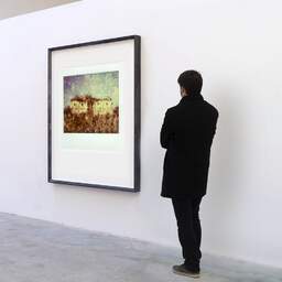 Art and collection photography Denis Olivier, Yet Another Life Season, Ambés, France. February 2015. Ref-1301 - Denis Olivier Art Photography, A visitor contemplate a large original photographic art print in limited edition and signed in a black frame